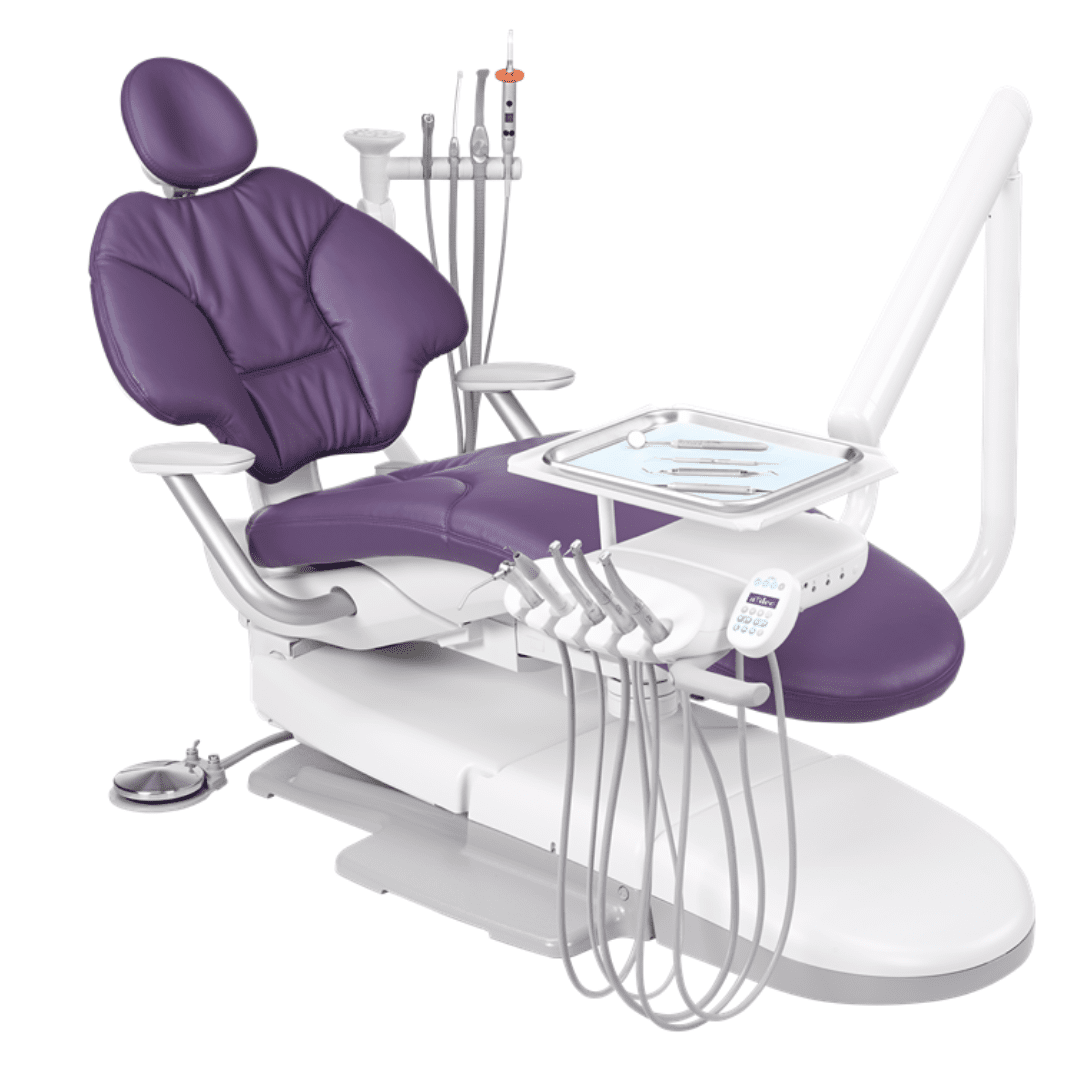 A-dec 400 dental chair with traditional hanging delivery
