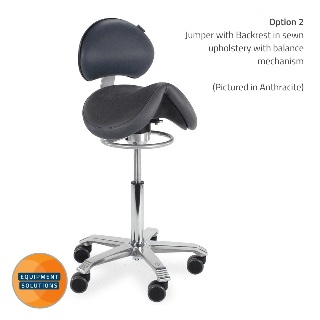 Score Jumper Saddle Stool with backrest in anthracite sewn upholstery