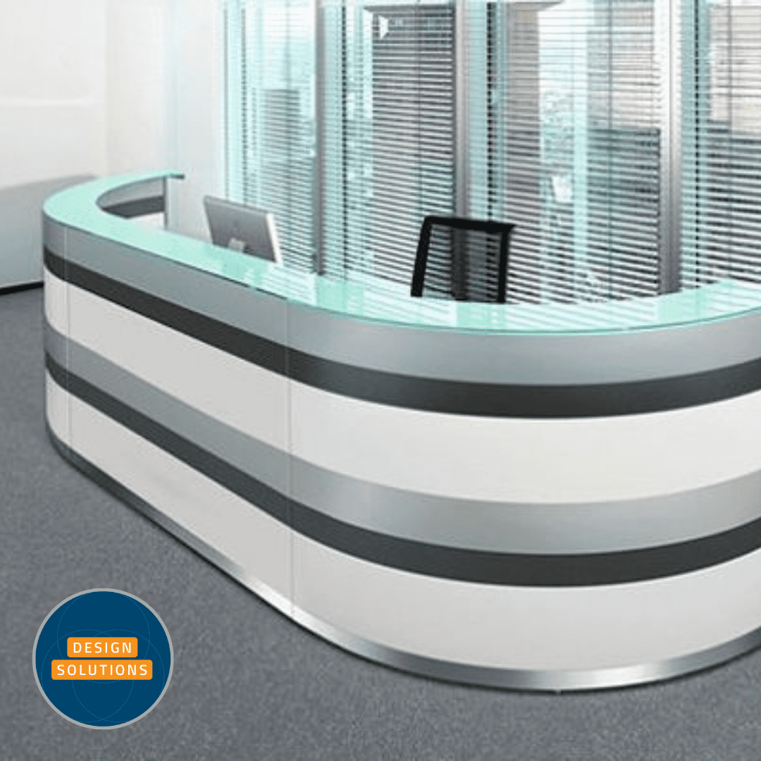 The Twist Reception Desk using two curved sections and a straight modular piece