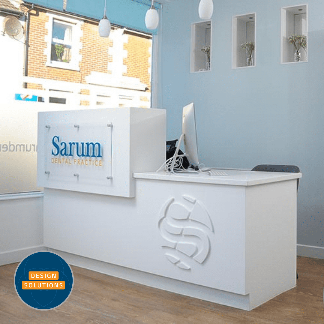 Bespoke Dental Reception Desk with Corian inlayed logo