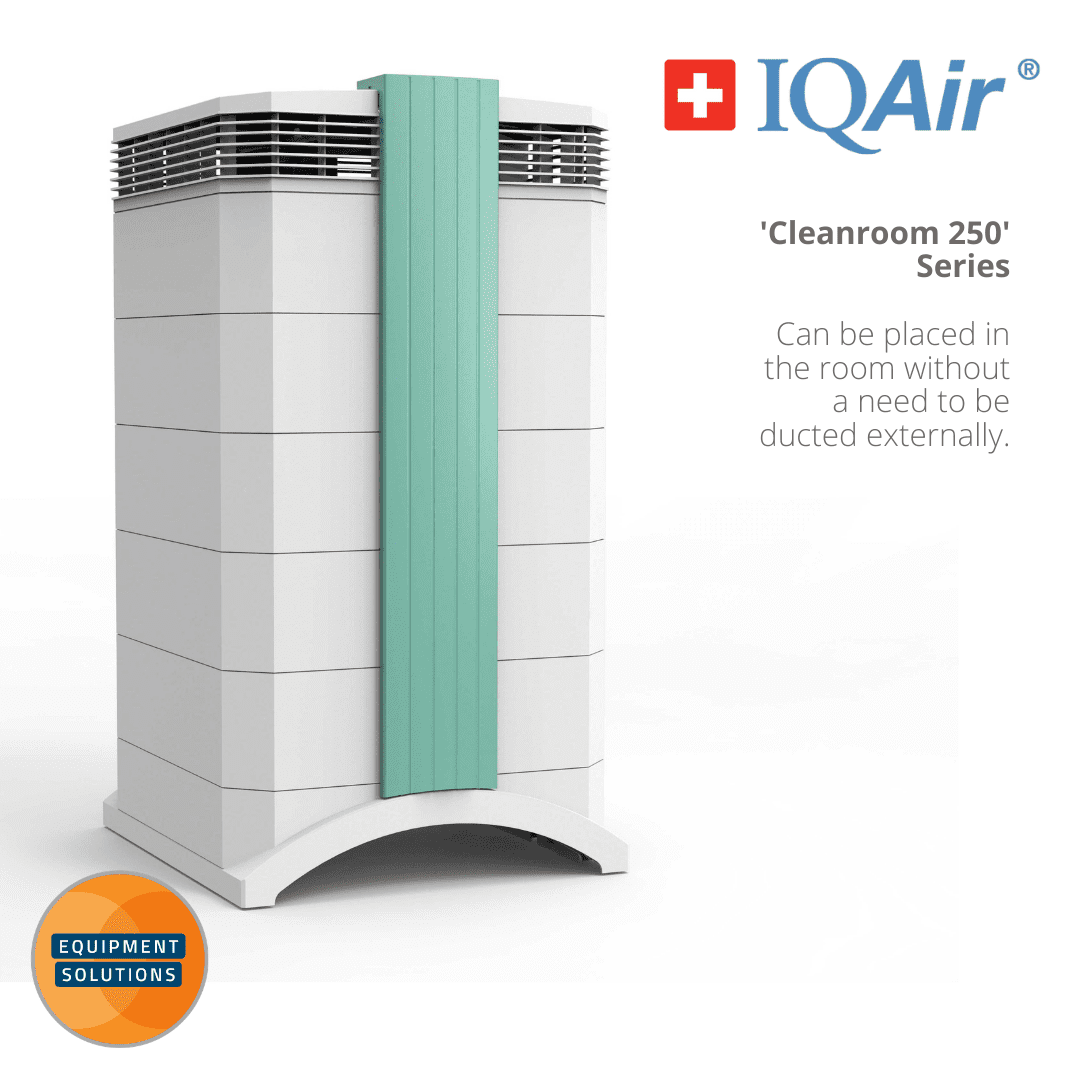 Cleanroom 250 IQAir Air Purifier stands in the corner of a surgery or reception