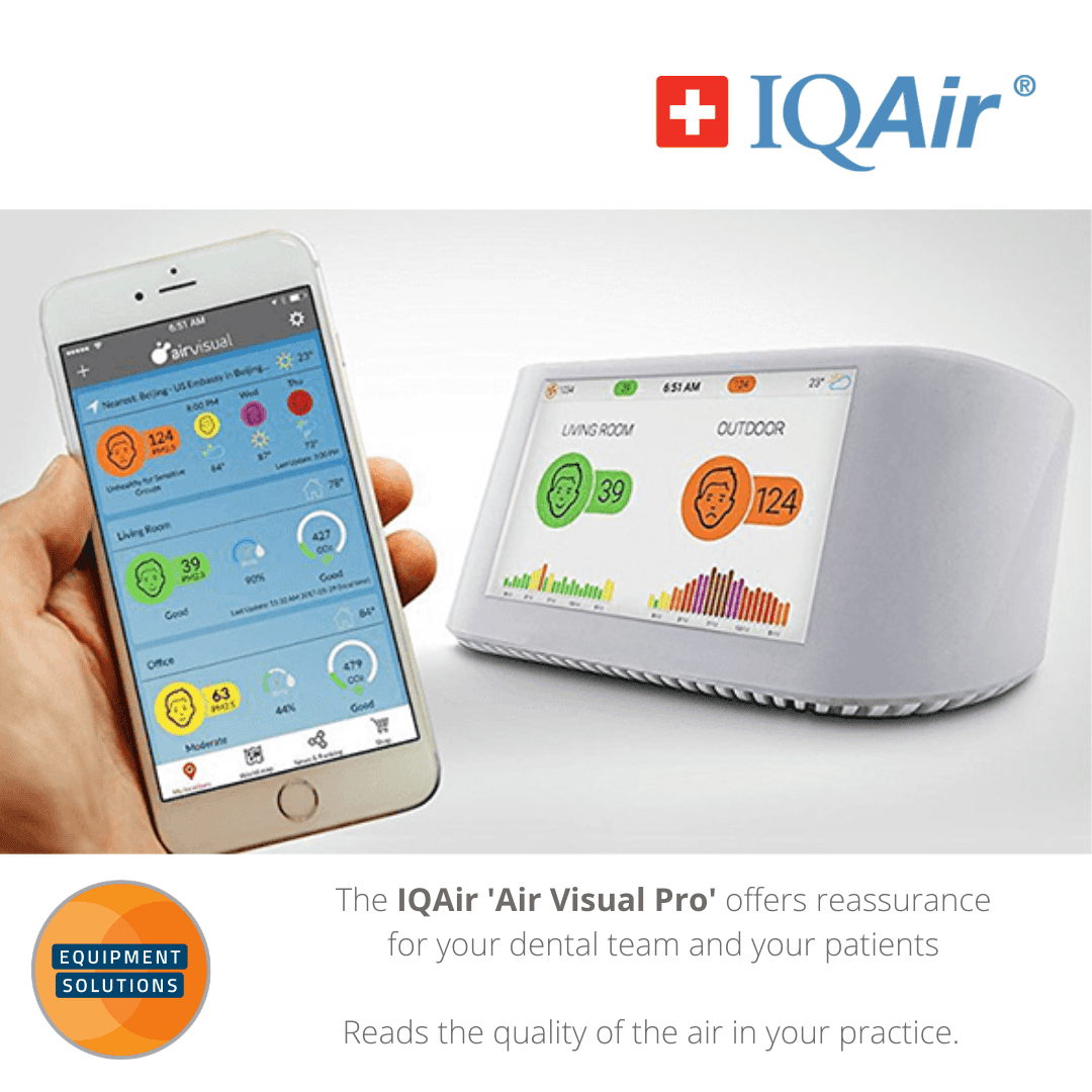 Cleanroom 250 IQAir Air Purifier works perfectly with the Visual Pro for reassurance in your practice
