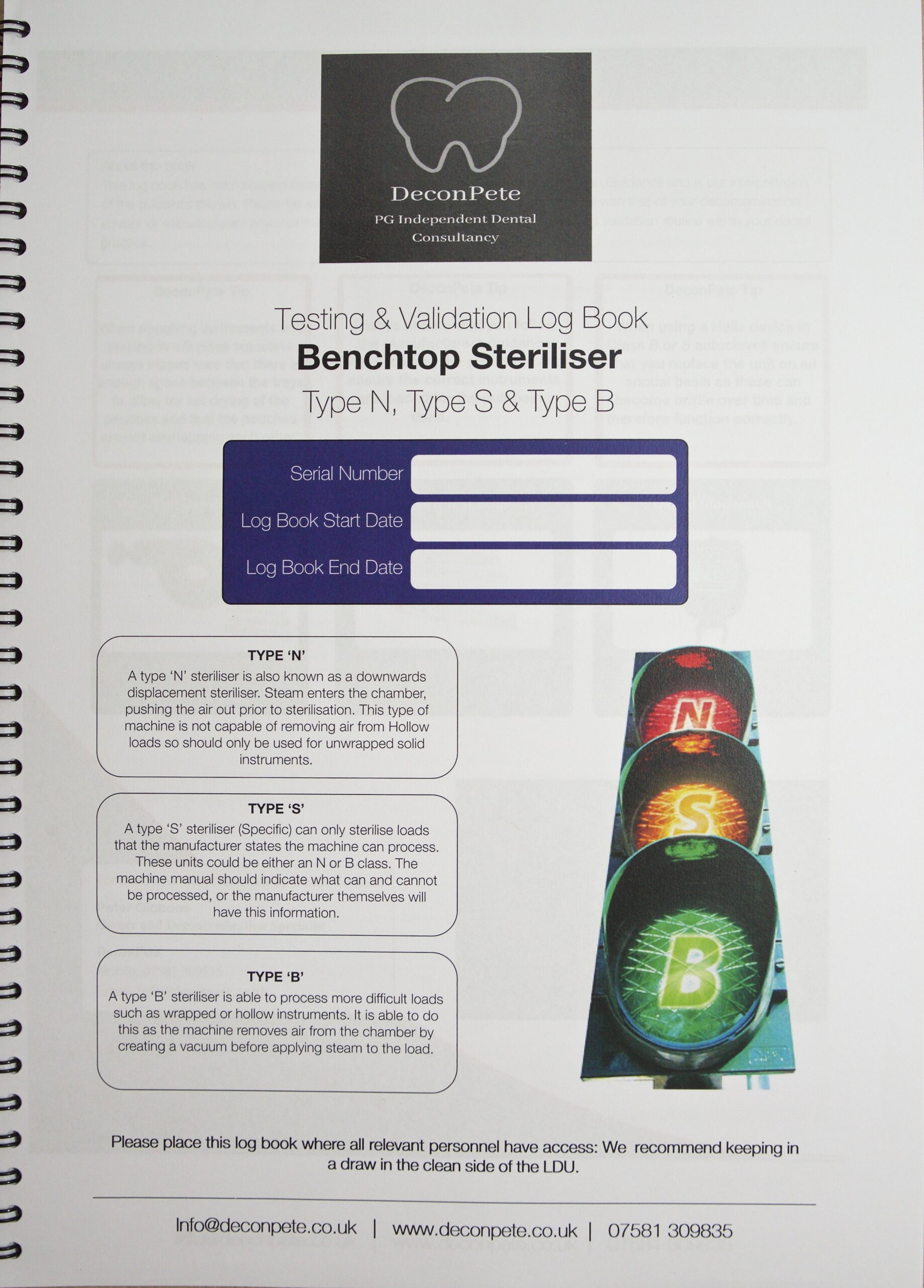Decontamination Compliance Book - Benchtop Steriliser