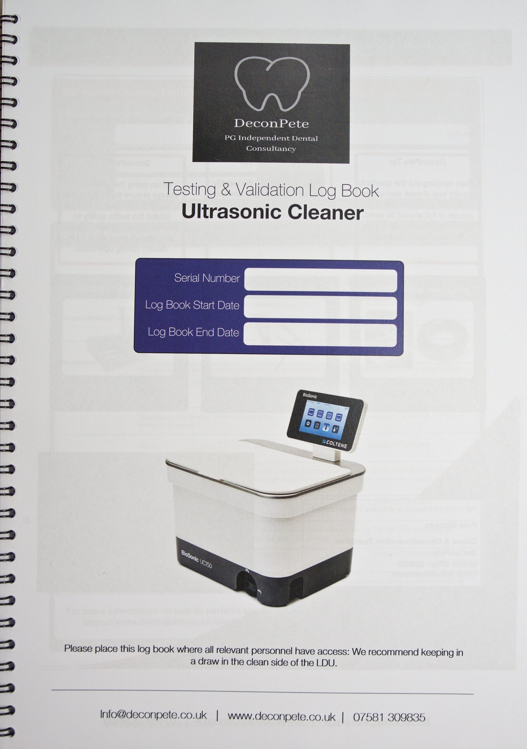 Decontamination Compliance Book - Ultrasonic Cleaner