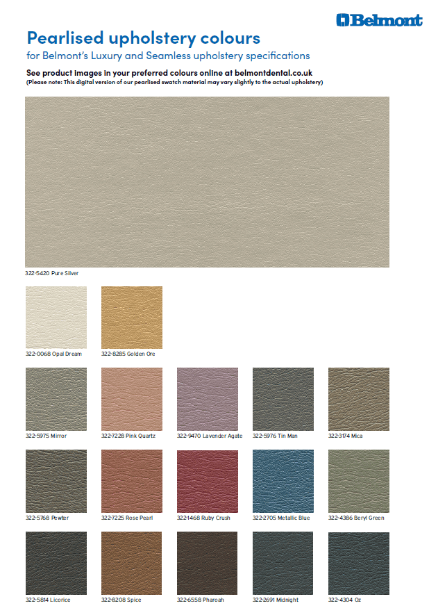 Belmont Upholstery Colours for Chairs and Stools | Hague Dental Supplies |