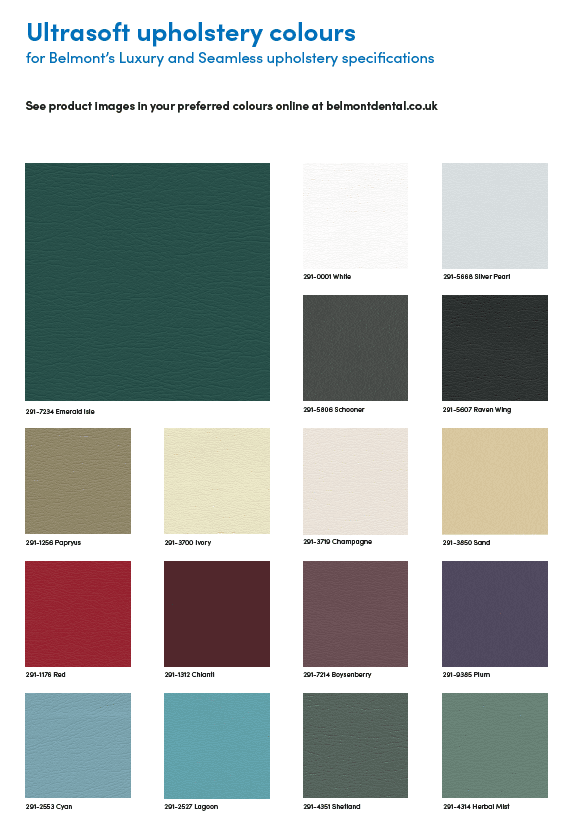 Belmont Upholstery Colours for Chairs and Stools | Hague Dental Supplies |
